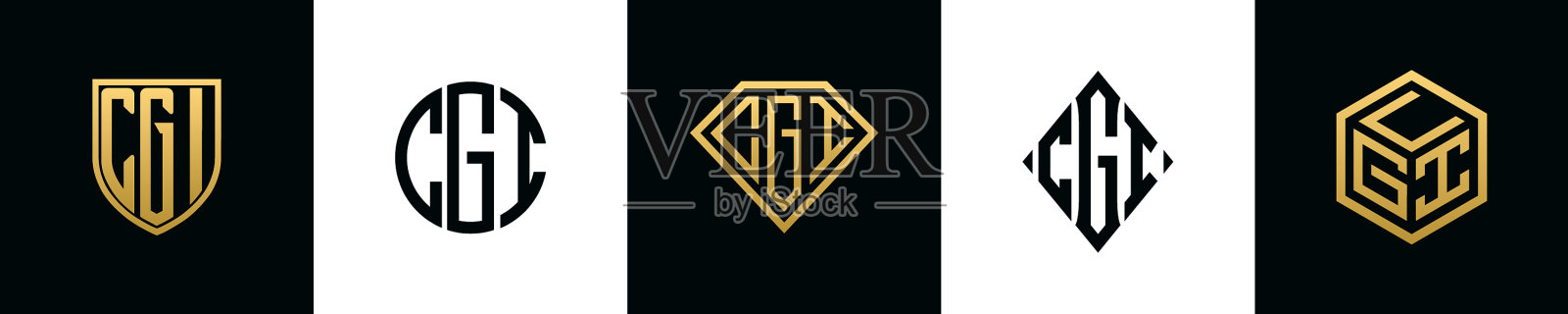 初始字母cgi标志设计捆绑插画图片素材