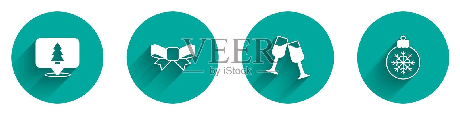 把圣诞树礼物放在香槟酒杯上图标素材