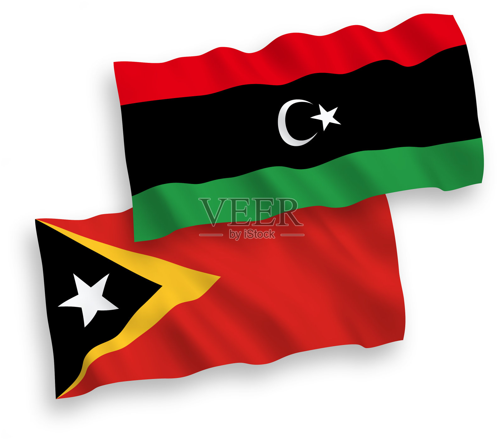 国旗上有东帝汶和利比亚的白色设计元素图片