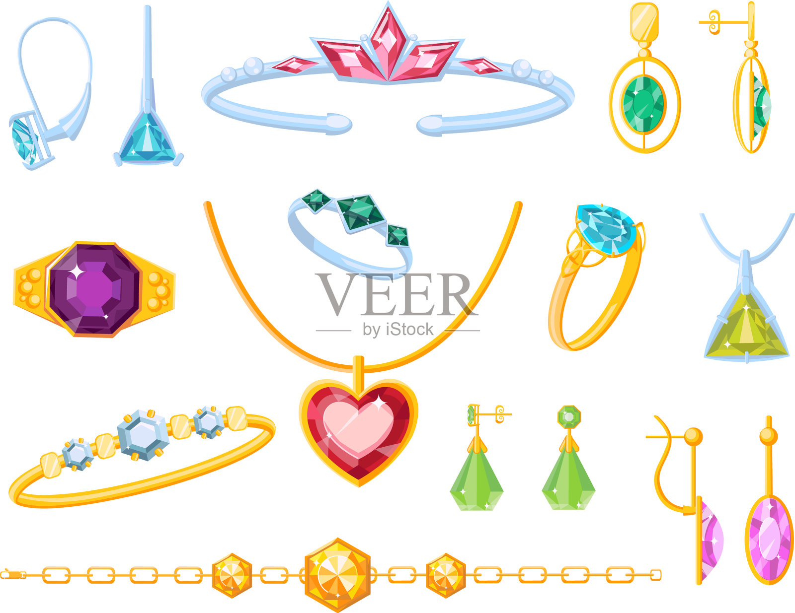 宝石钻石水晶和宝石石形状线插画图片素材