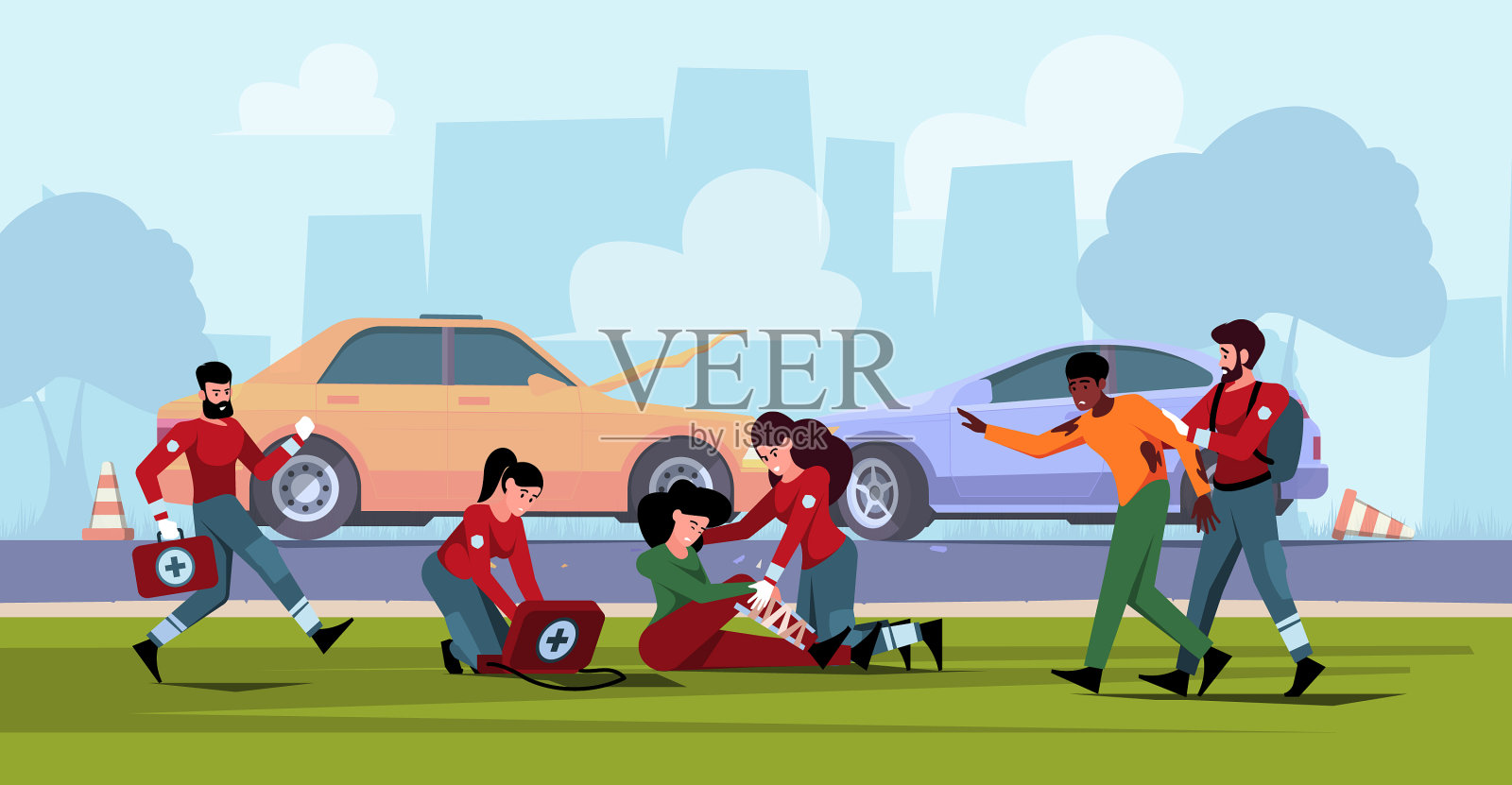 救援紧急情况下的受害者志愿者帮助插画图片素材