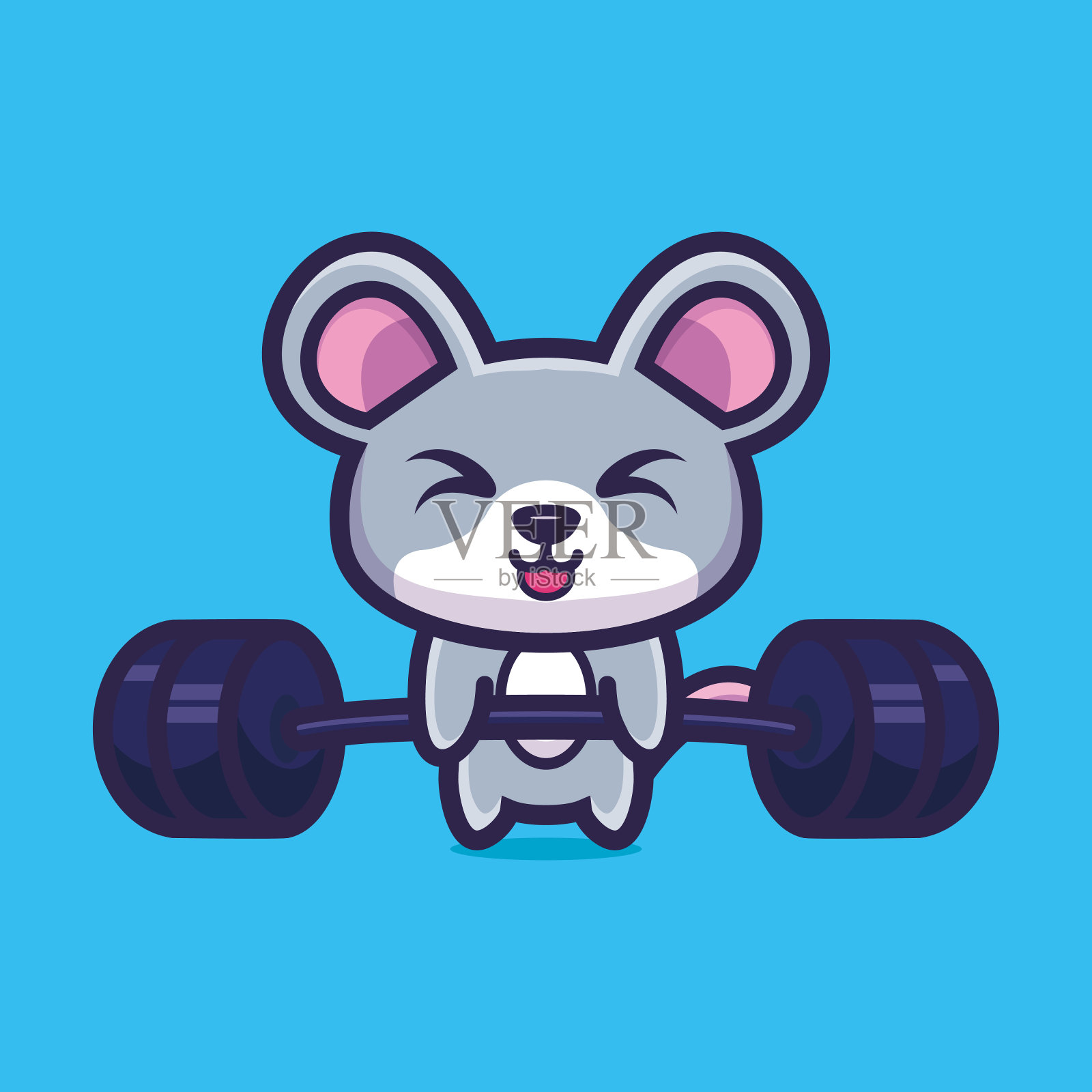 可爱插画鼠标举杠铃卡通人物设计溢价矢量插画图片素材