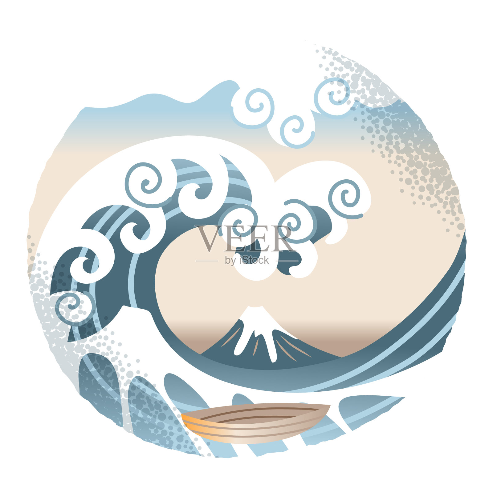 日本的富士山和巨浪设计元素图片