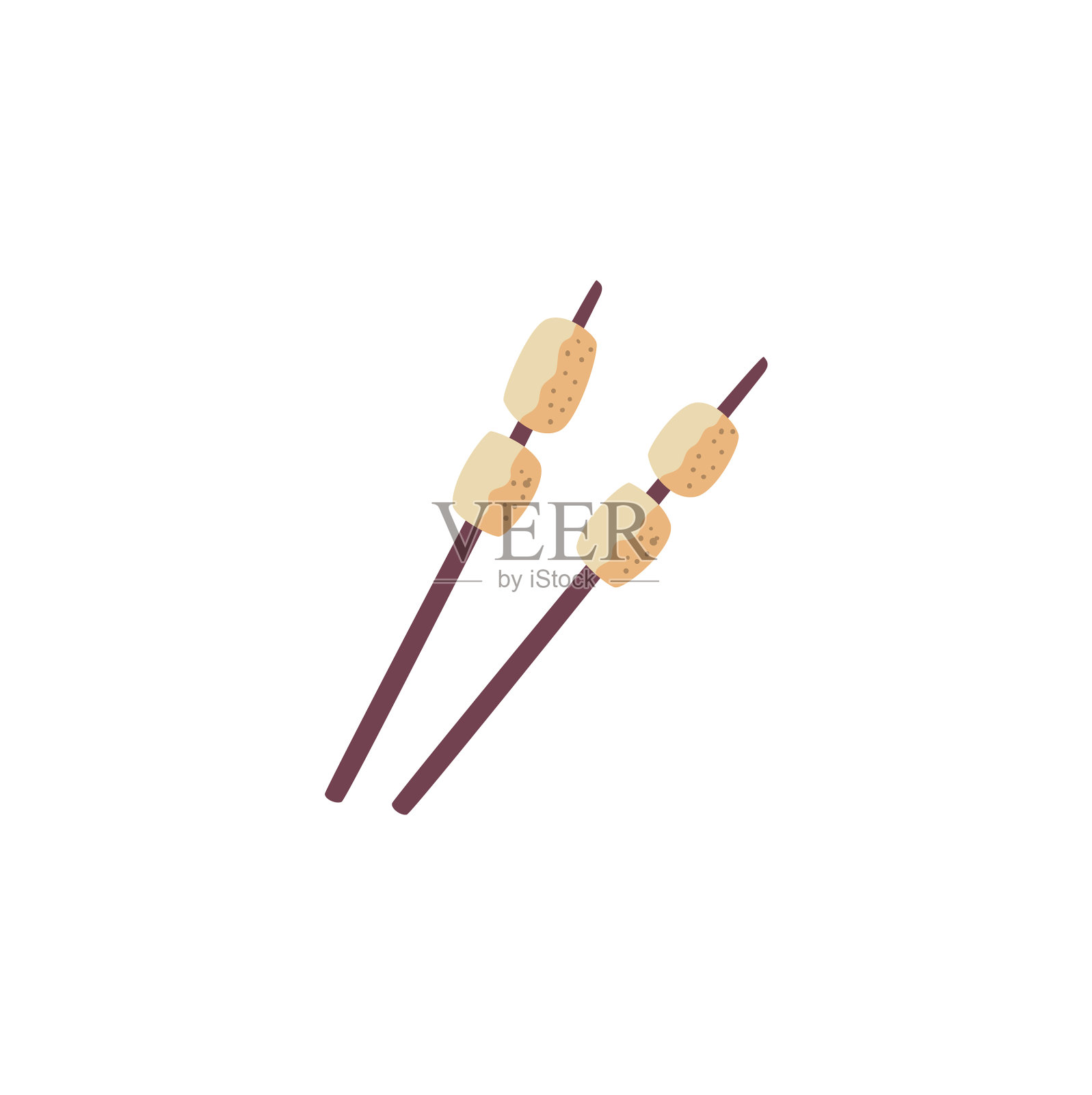 篝火烤棉花糖在木棍上平设计元素图片