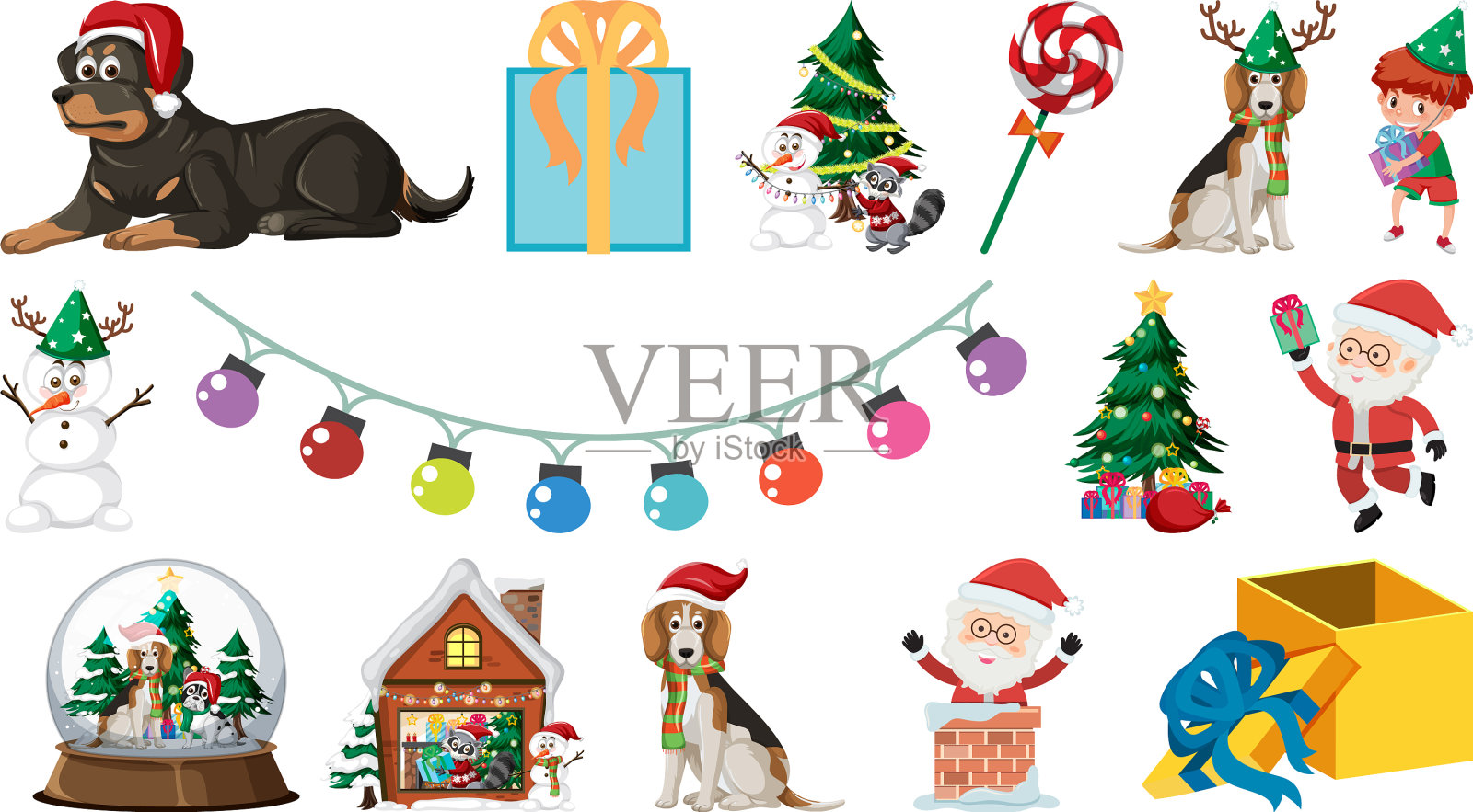 孤立的圣诞物品和元素集合图标素材