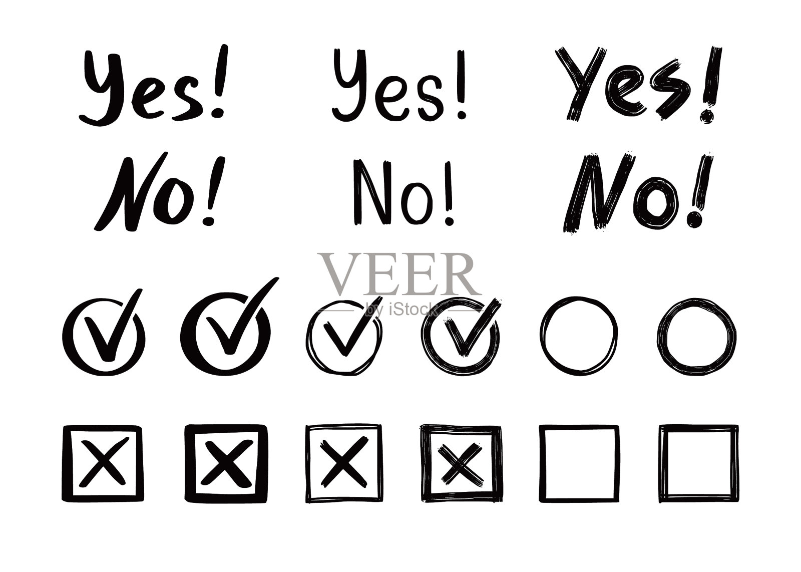 检查和交叉标记设置手工绘制图标素材