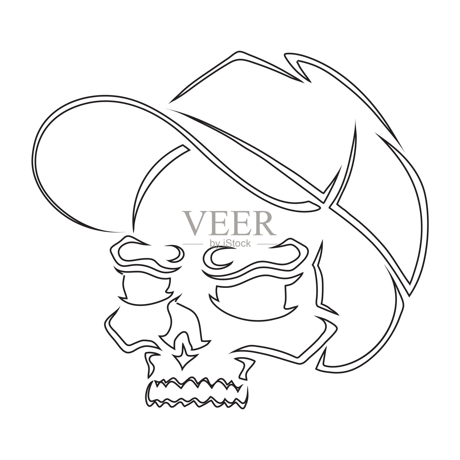 愤怒的头骨与帽轮廓轮廓设计设计元素图片