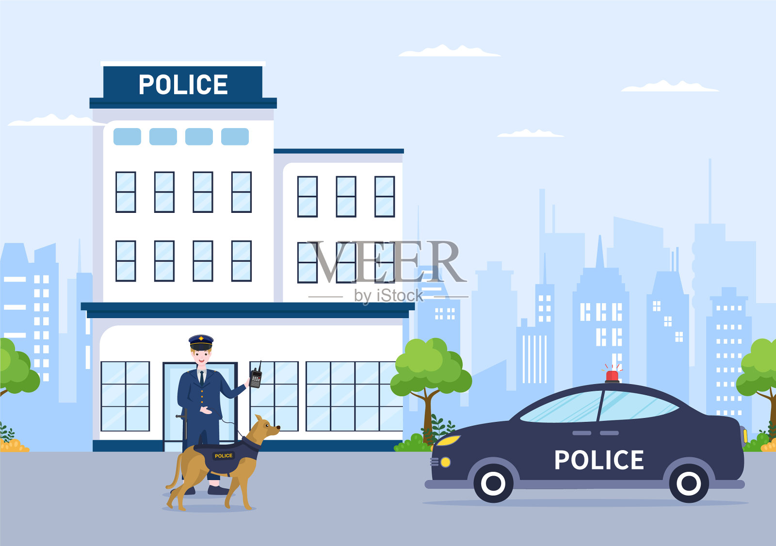 派出所部门大楼有警察插画图片素材