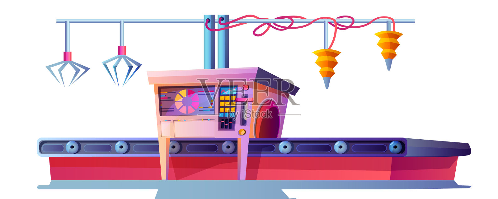 带有机械臂的卡通工厂输送带设计元素图片