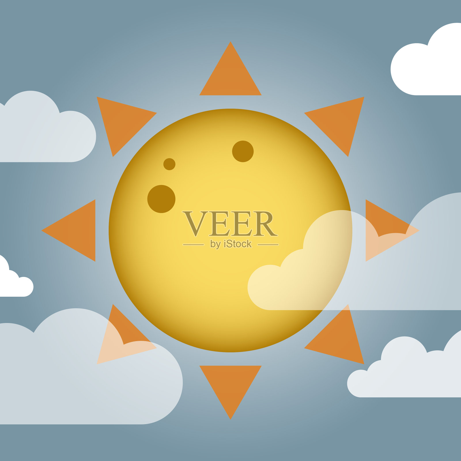 卡通太阳，云和蓝天插画图片素材