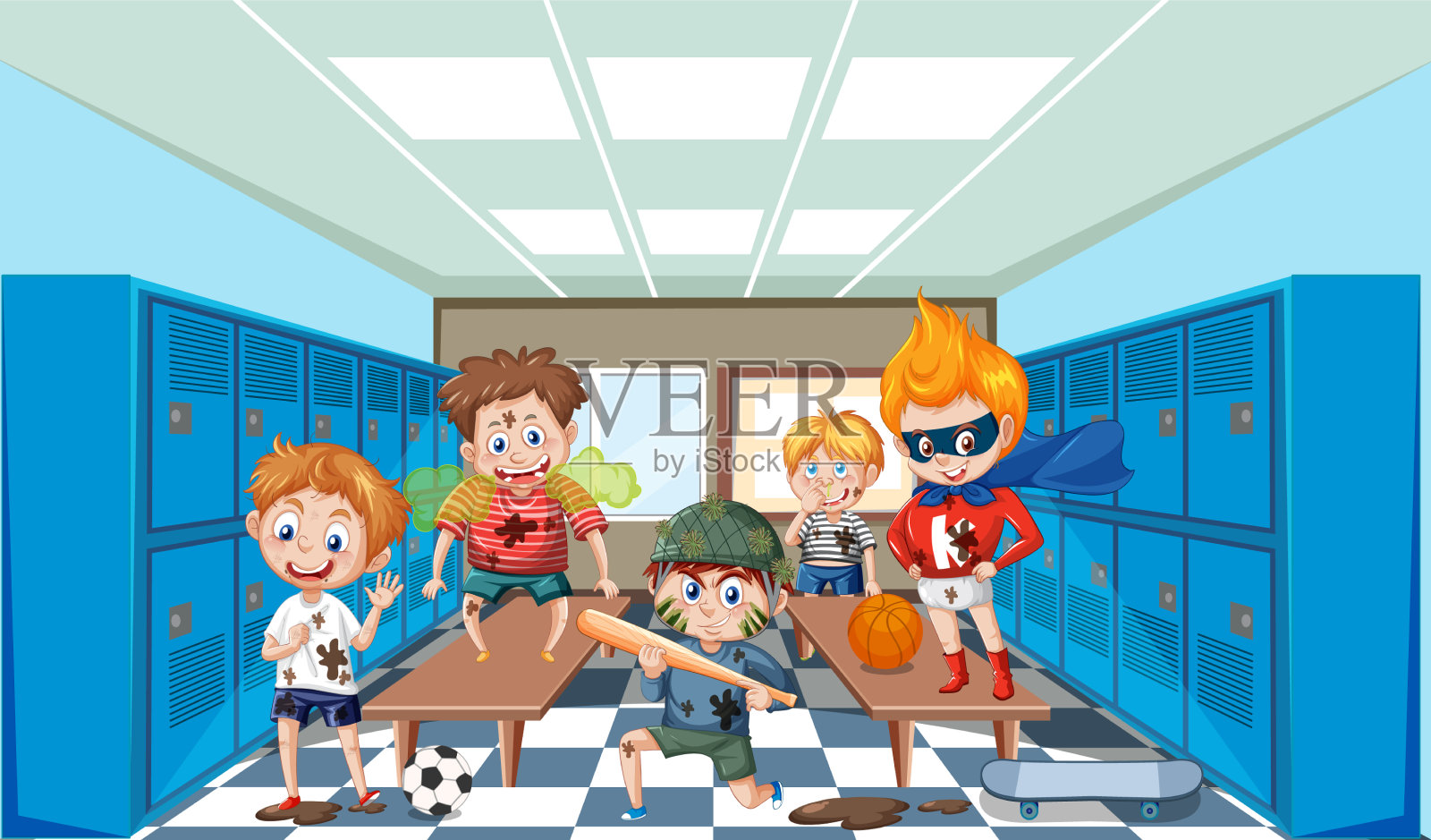 学生更衣室的场景插画图片素材