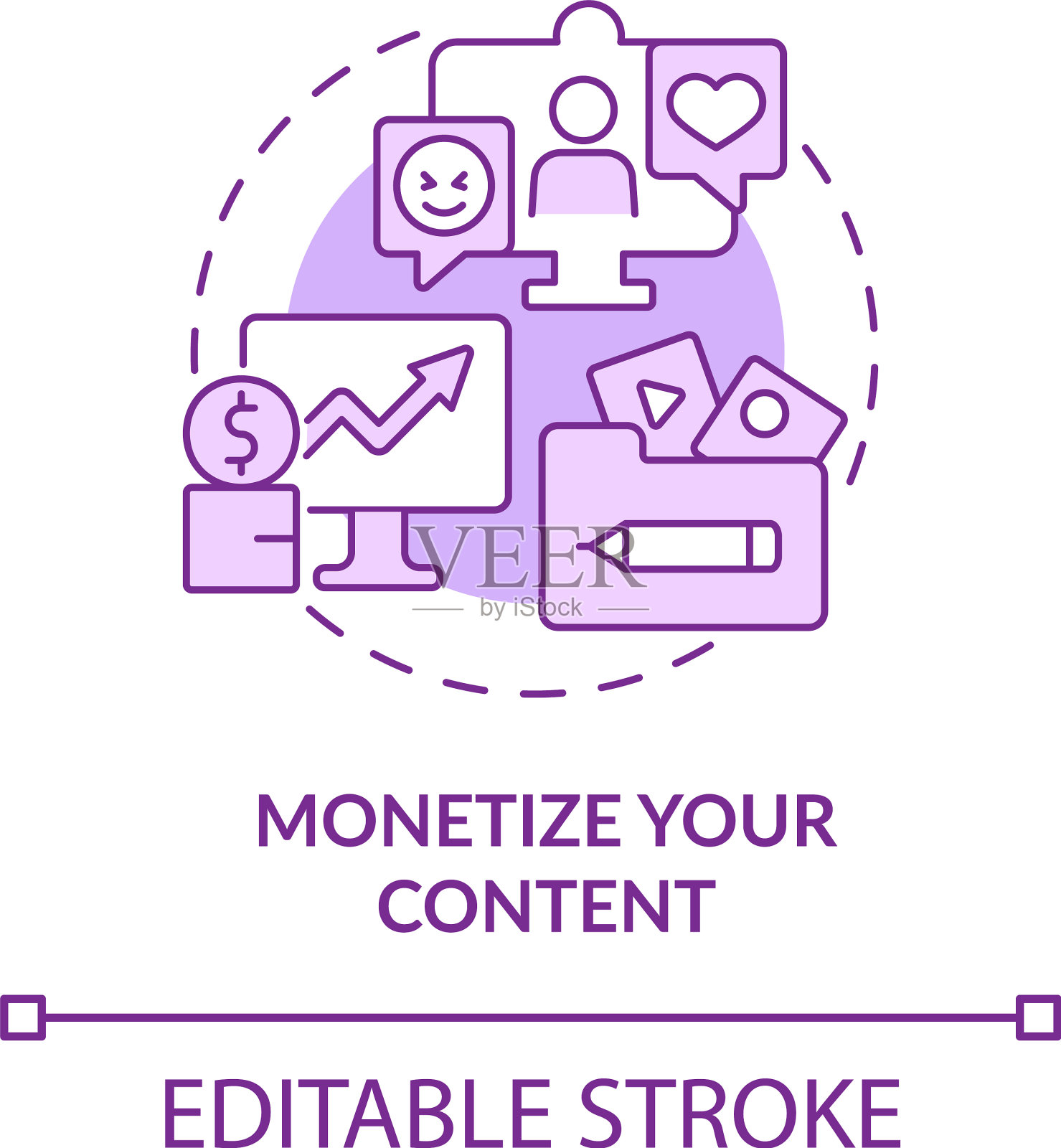 货币化你的内容紫色概念图标插画图片素材
