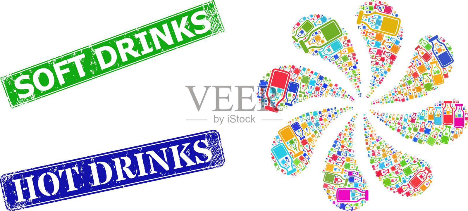 橡胶软饮印章和水瓶插画图片素材