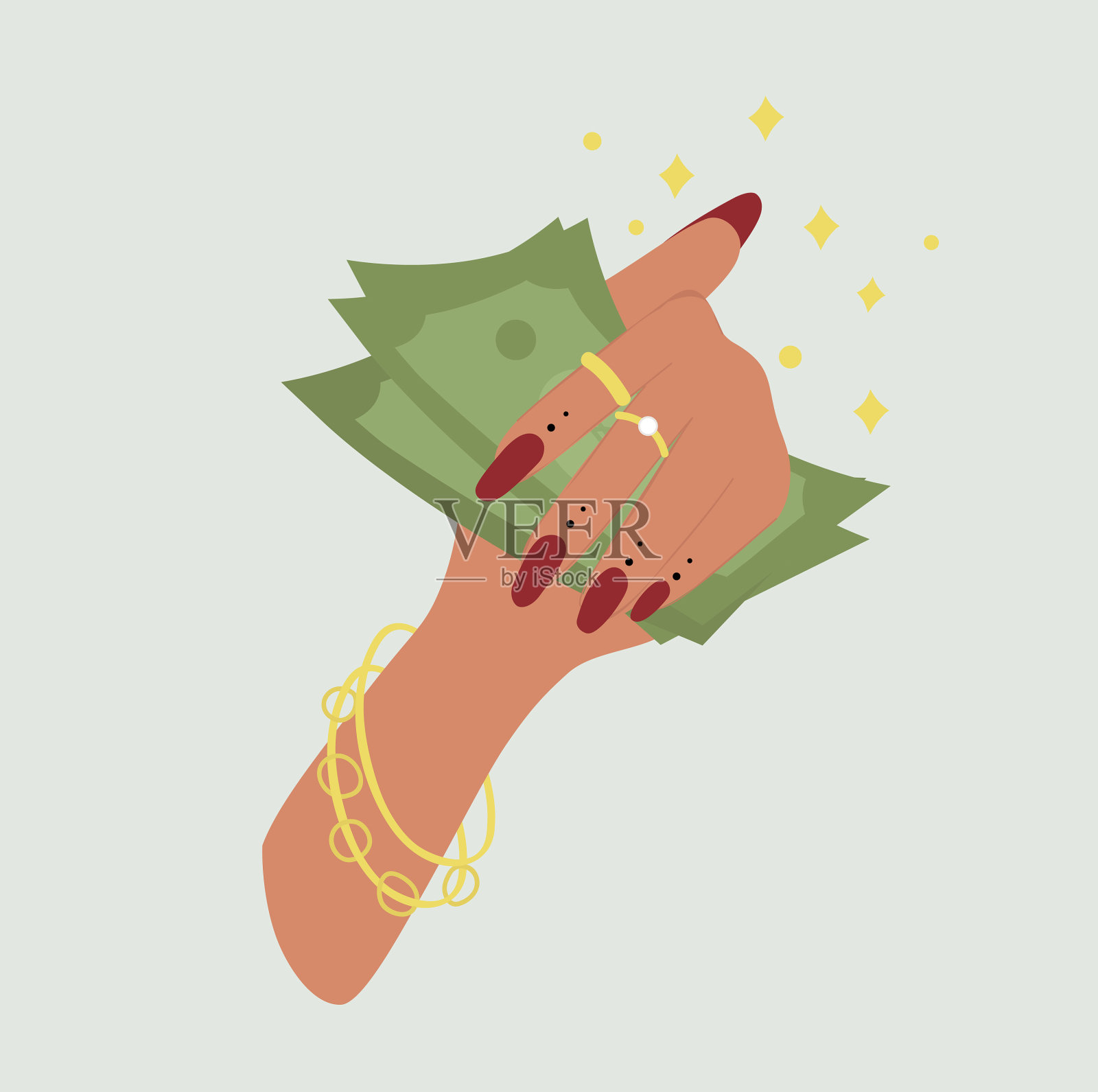 女人手里拿着钱插画图片素材