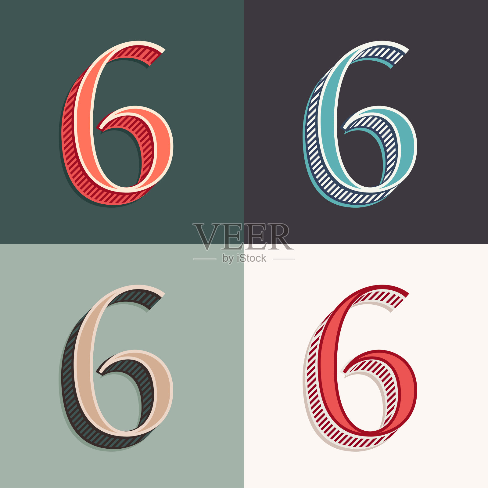 6号标志在经典的三维运动风格。插画图片素材