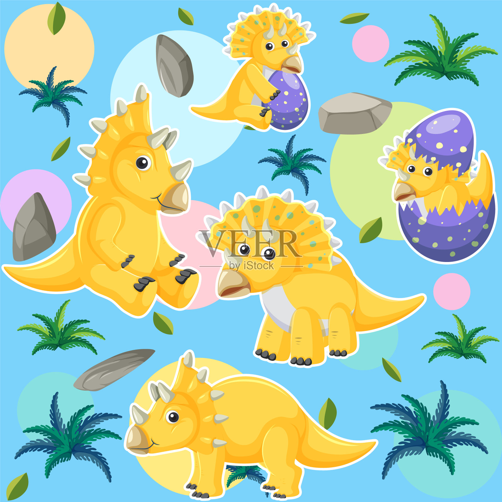 可爱的恐龙无缝图案插画图片素材