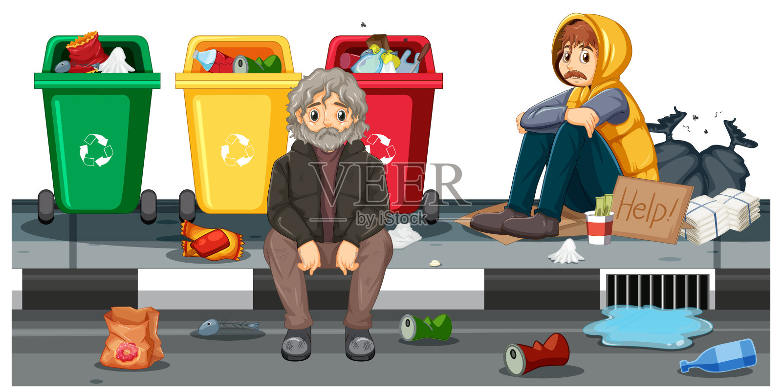流浪汉的户外场景插画图片素材