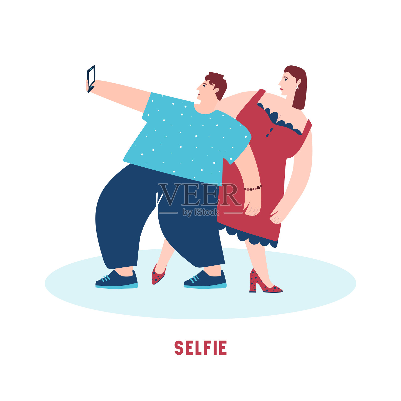 一男一女在自拍插画图片素材