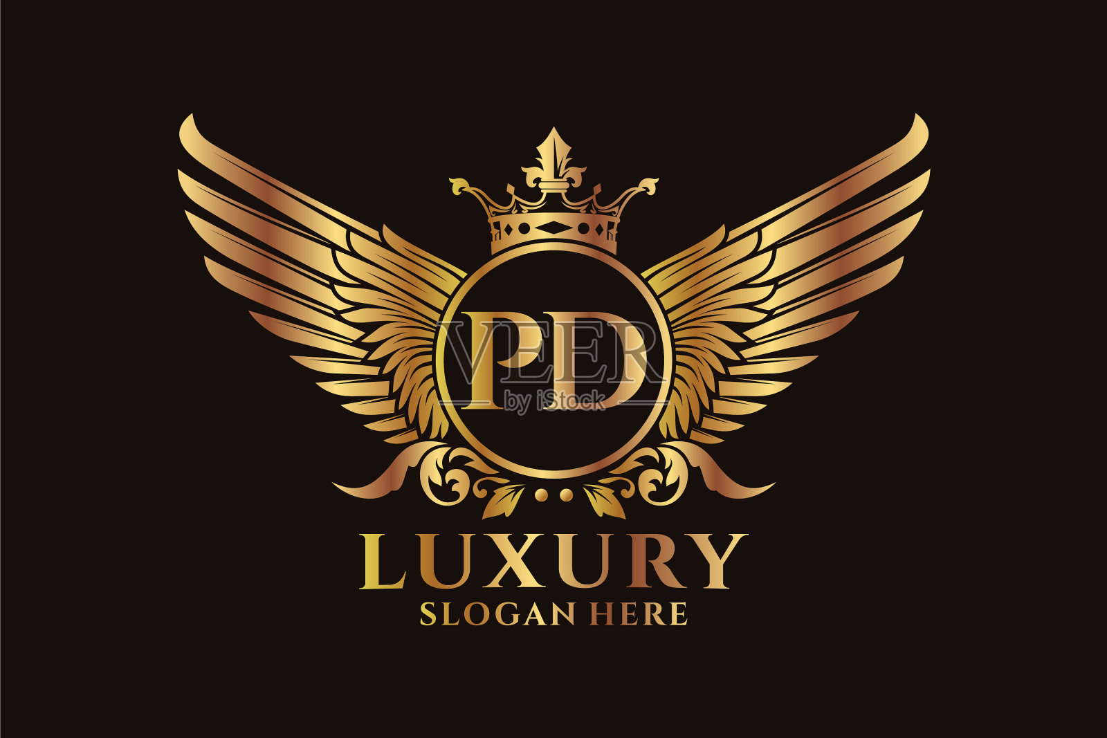 豪华皇家翼信pd冠金色标志插画图片素材