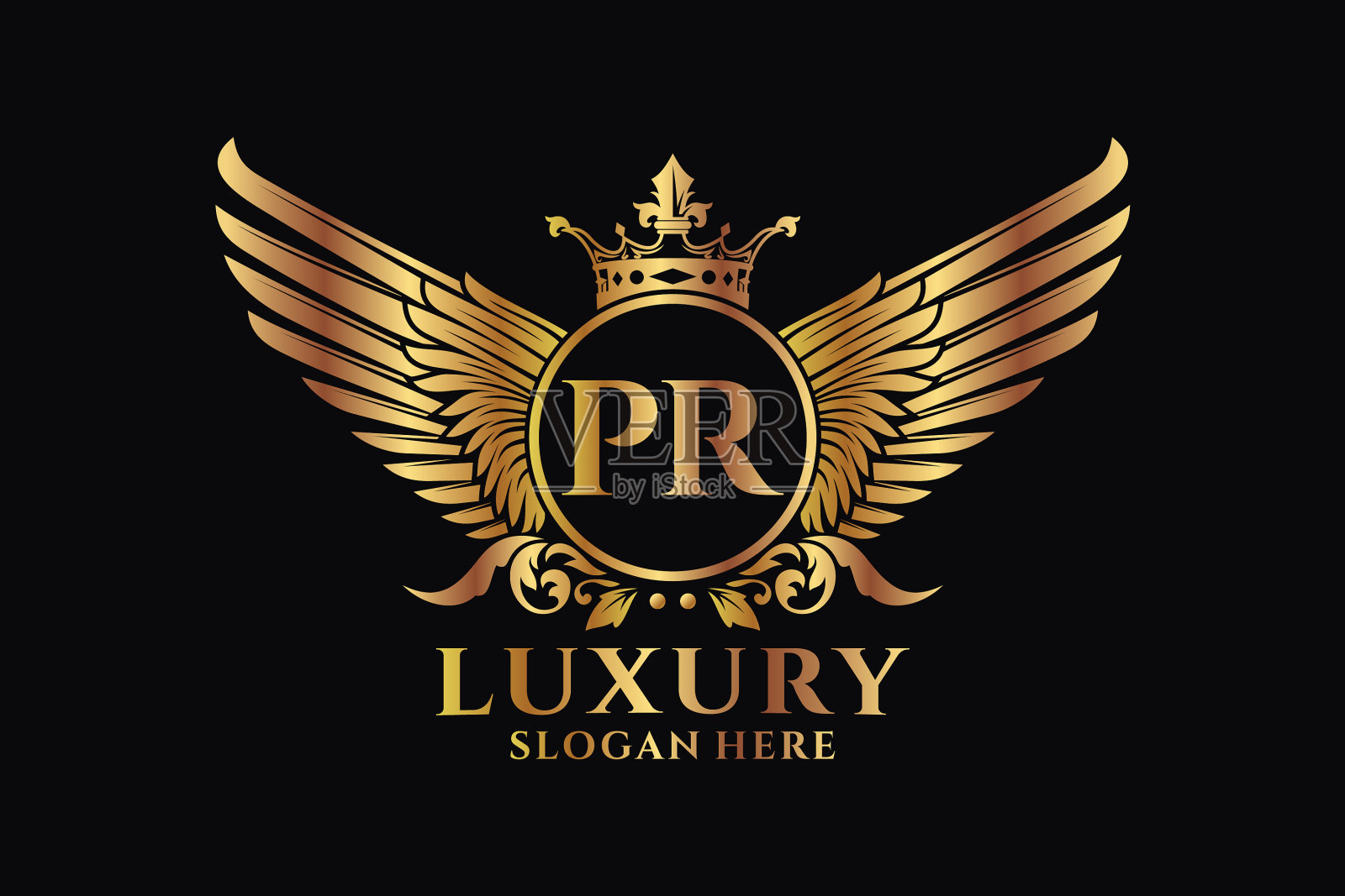 豪华皇家翼信pr冠金色标志插画图片素材