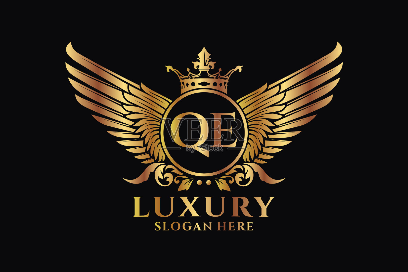 豪华皇家翼信qe饰金黄色标志插画图片素材