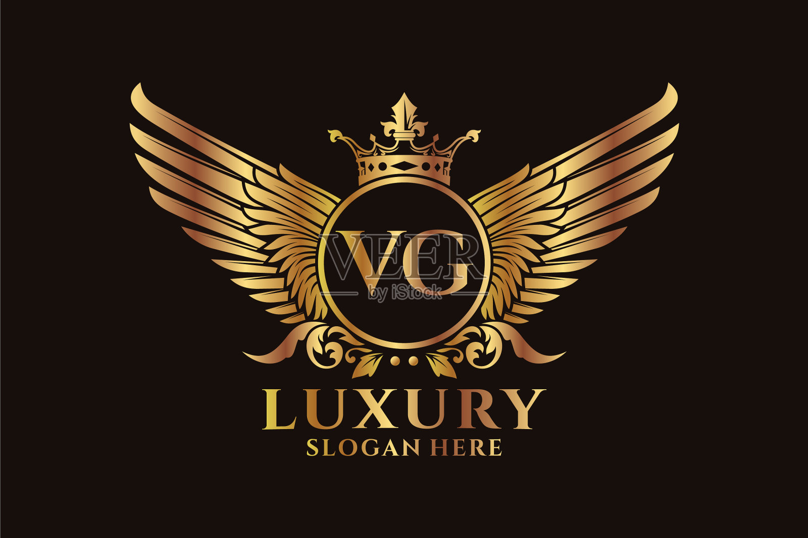 豪华皇家翼信vg冠金色标志插画图片素材