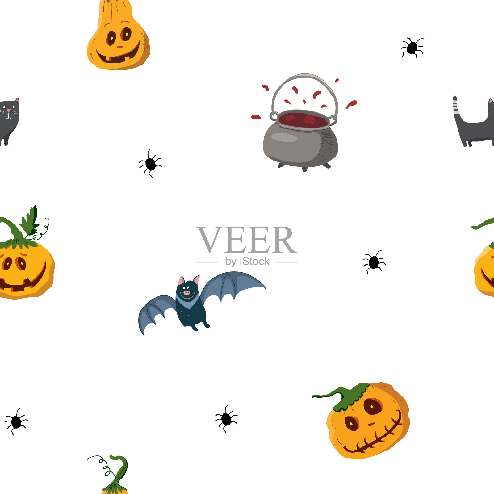 万圣节无缝图案设计可爱卡通插画图片素材