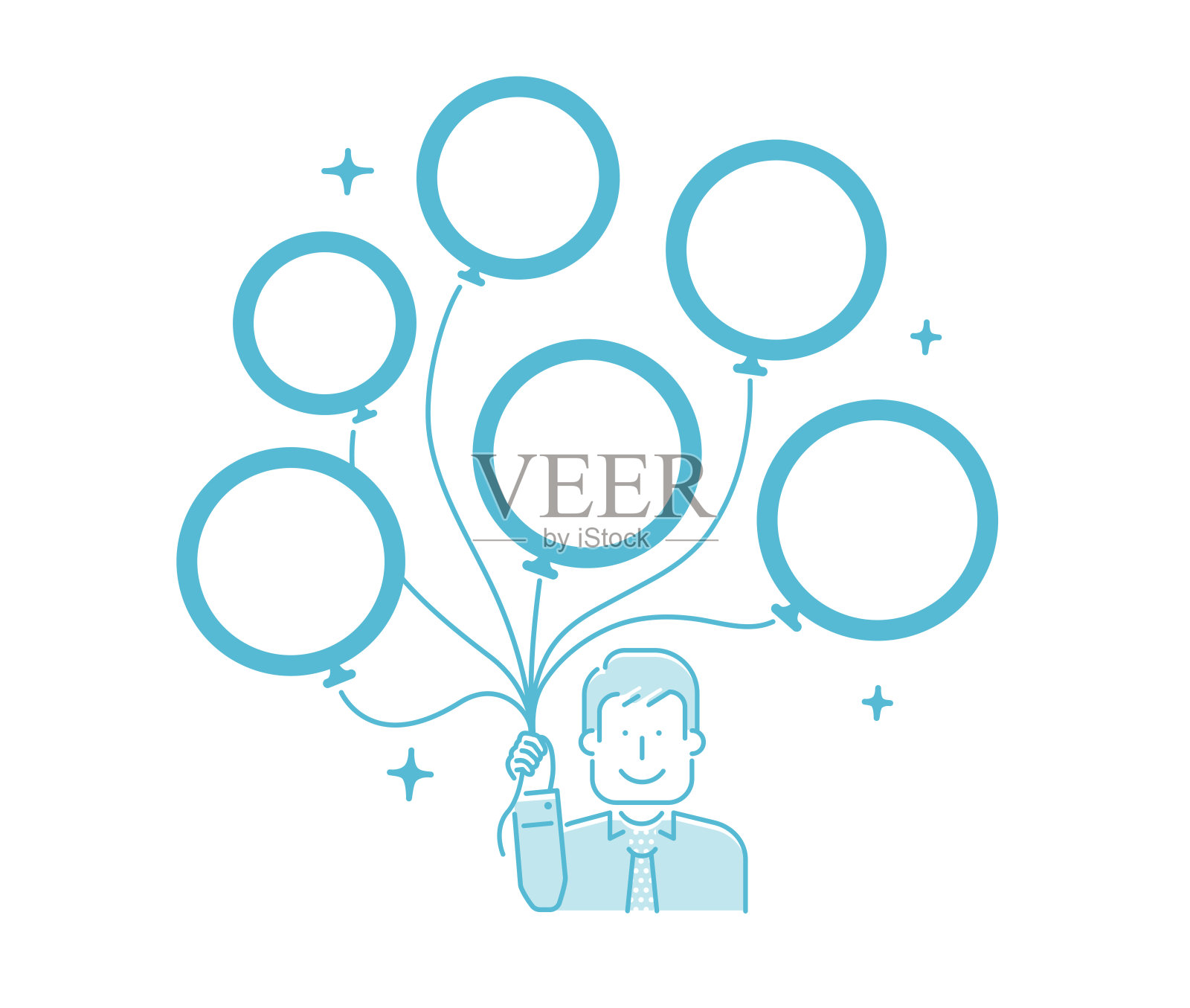 多气球商人矢量图(气球内设计空间)插画图片素材