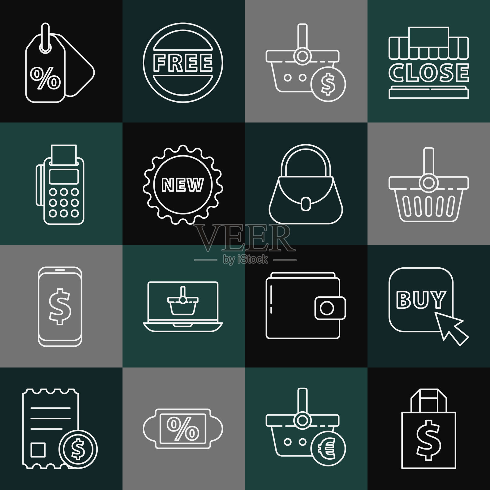 设置在线购物袋和美元购买按钮图标素材