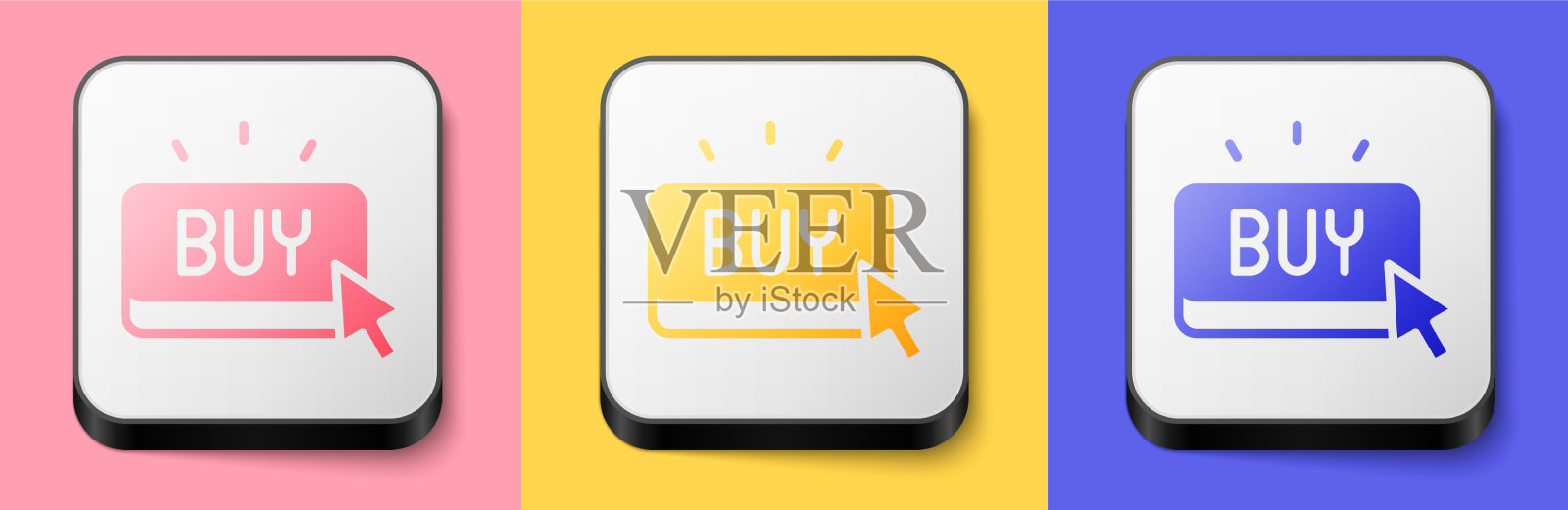 等距购买按钮图标孤立在粉黄色图标素材