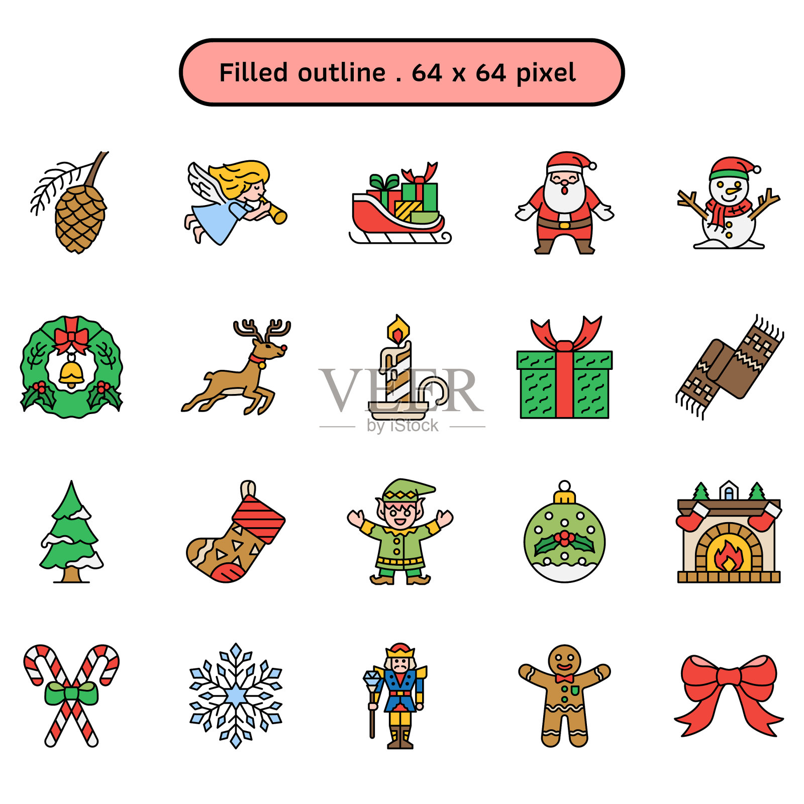 圣诞节的东西充满轮廓图标设置图标素材