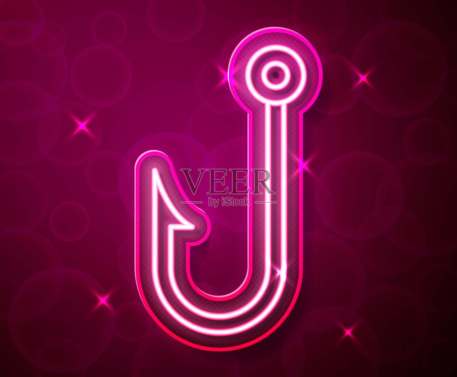 发光的霓虹灯线钓鱼钩图标孤立上插画图片素材