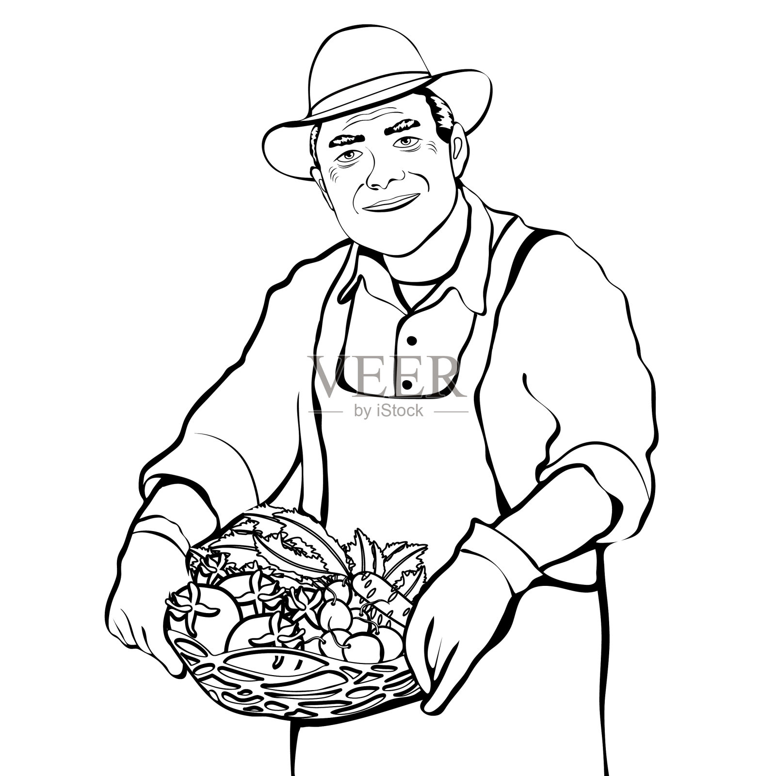 农民用篮子装着新鲜蔬菜轮廓设计元素图片