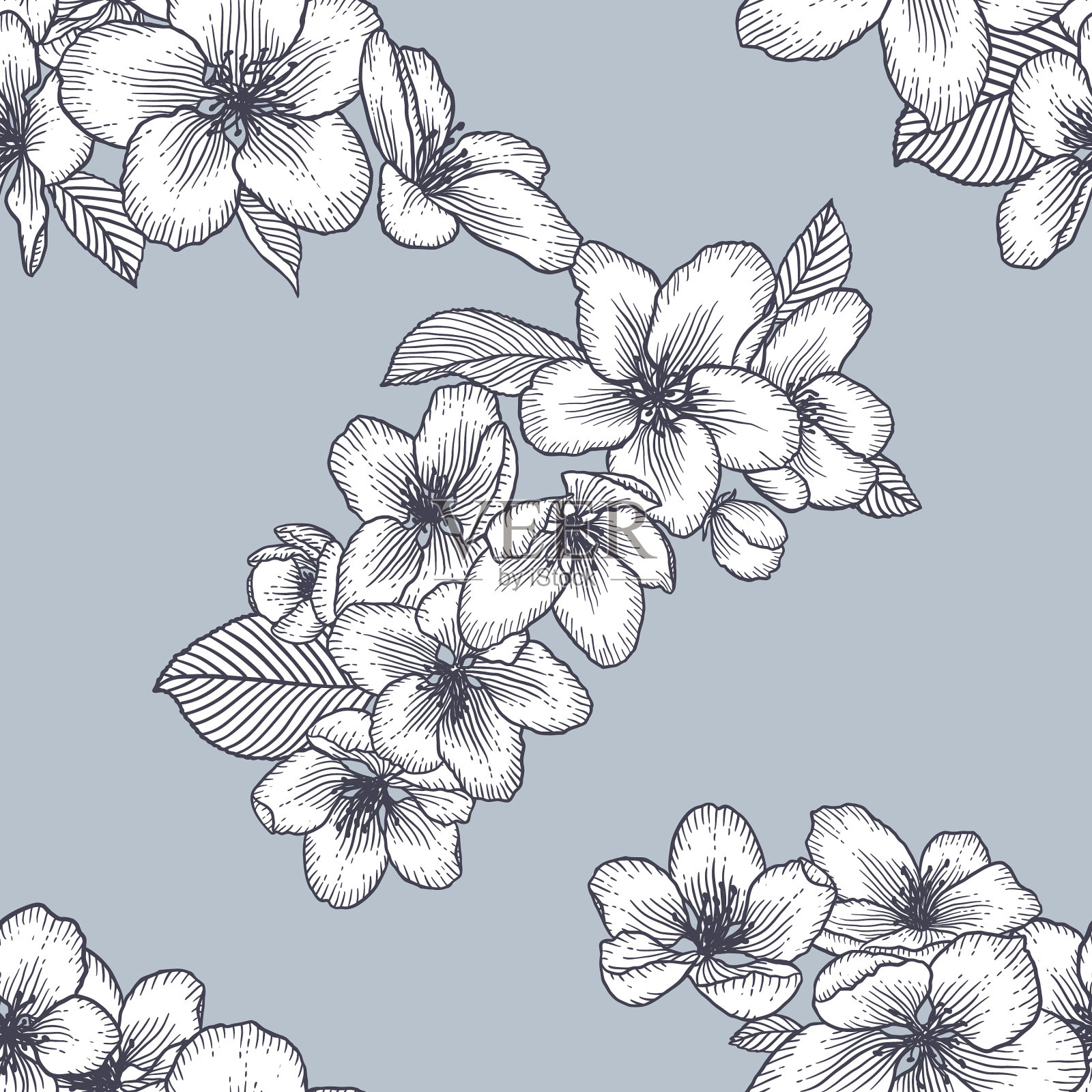 无缝花图案植物背景插画图片素材