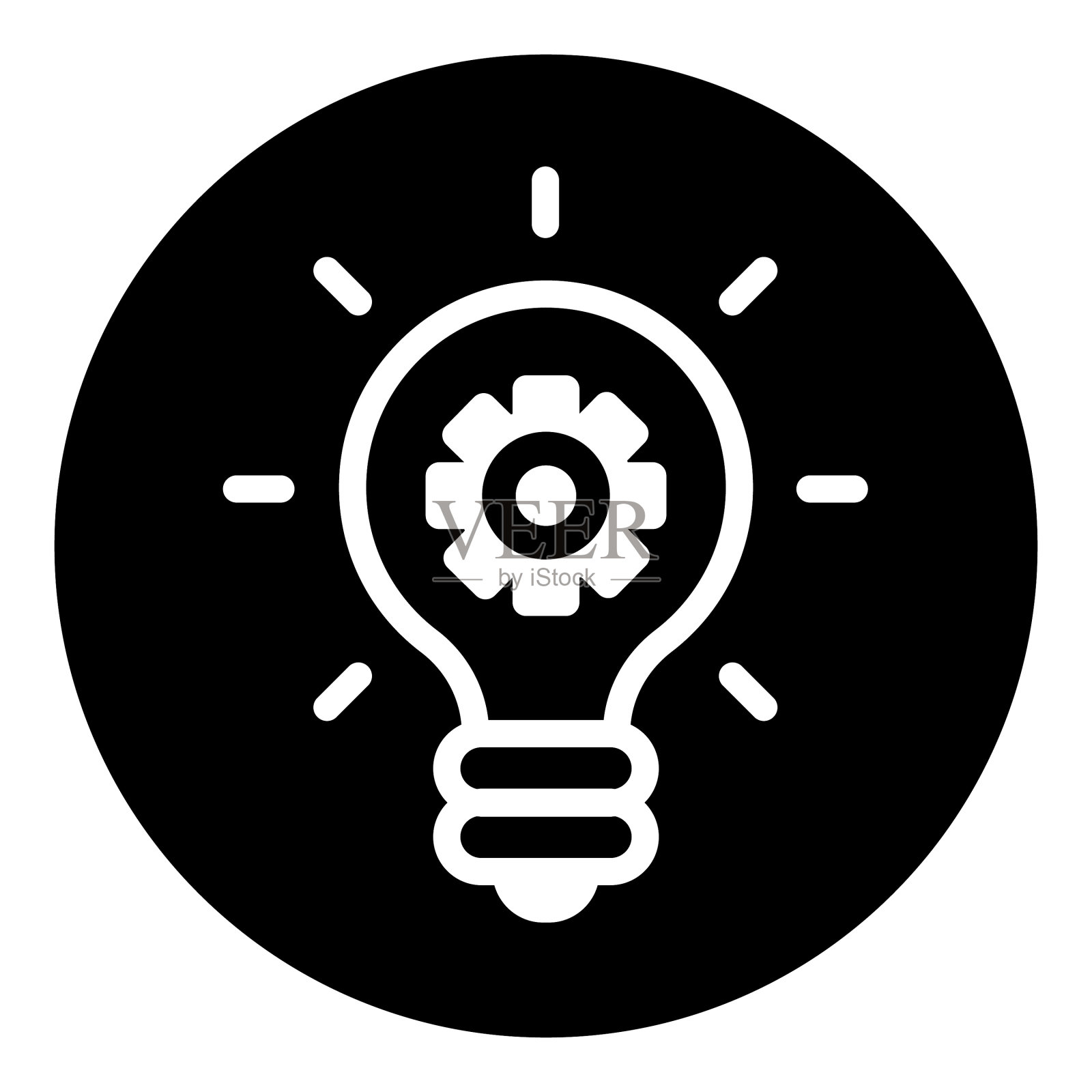 齿轮想法灯泡平图标孤立在白色图标素材