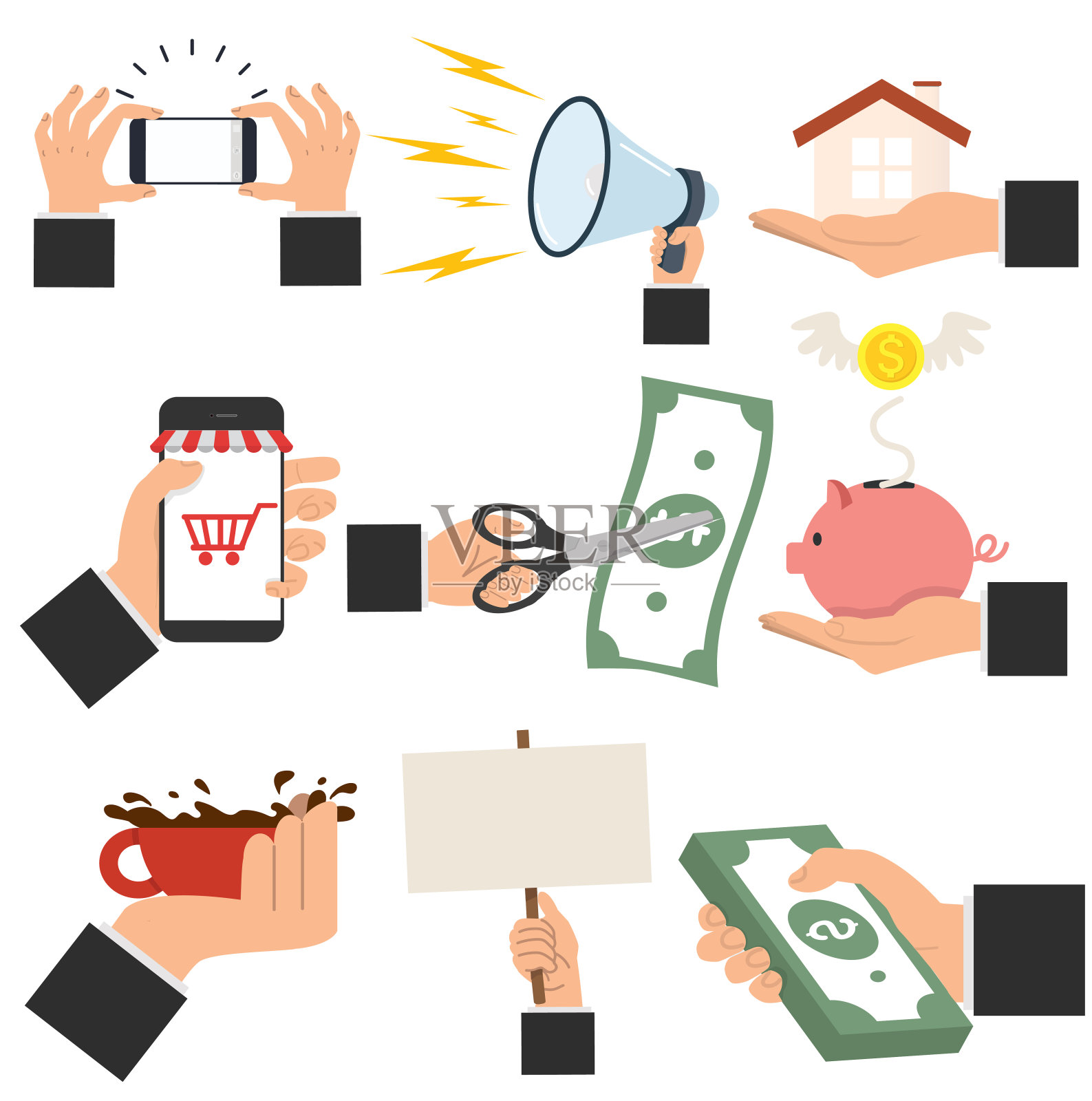 手握业务对象设置插画图片素材