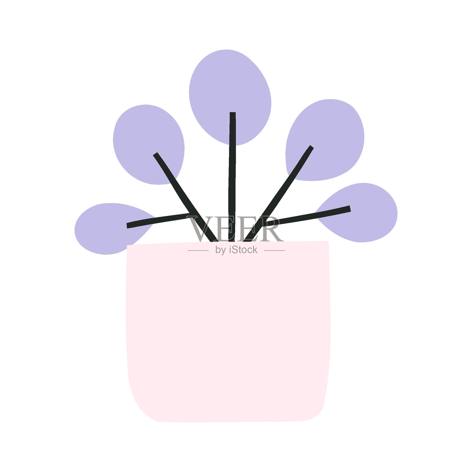 可爱的手绘植物在花盆平面矢量插画图片素材