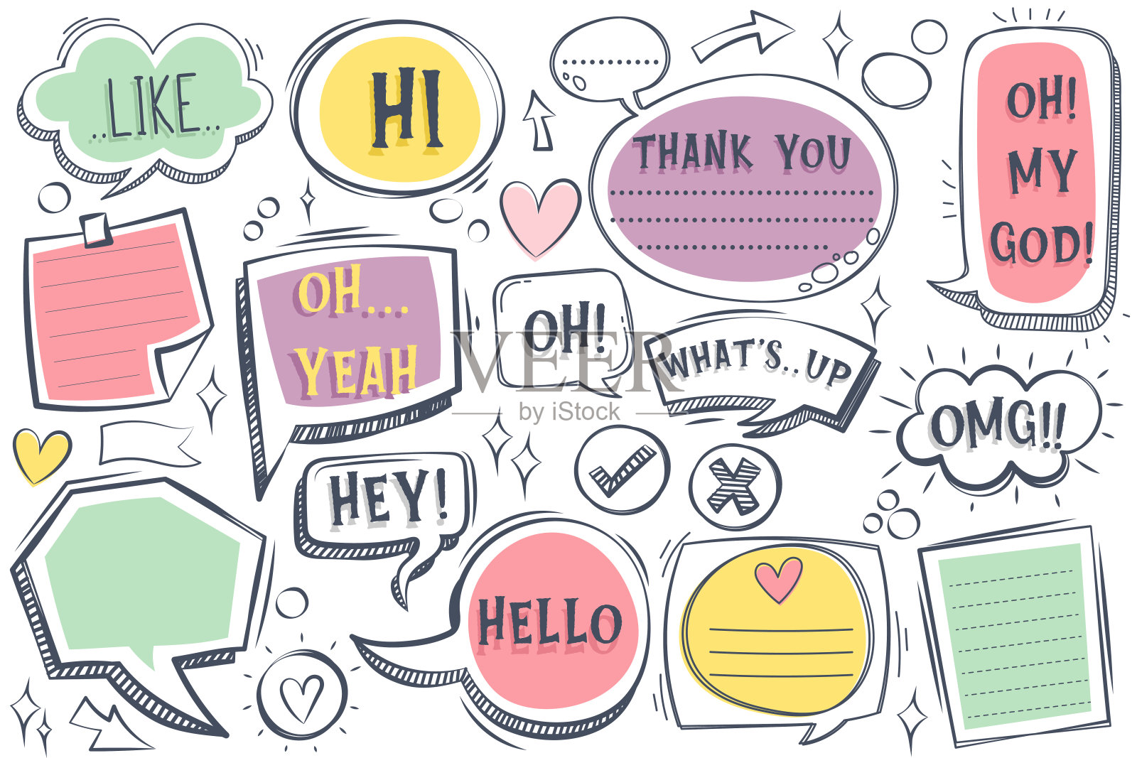 各种风格的语音气泡被设计用于漫画和插图插画图片素材