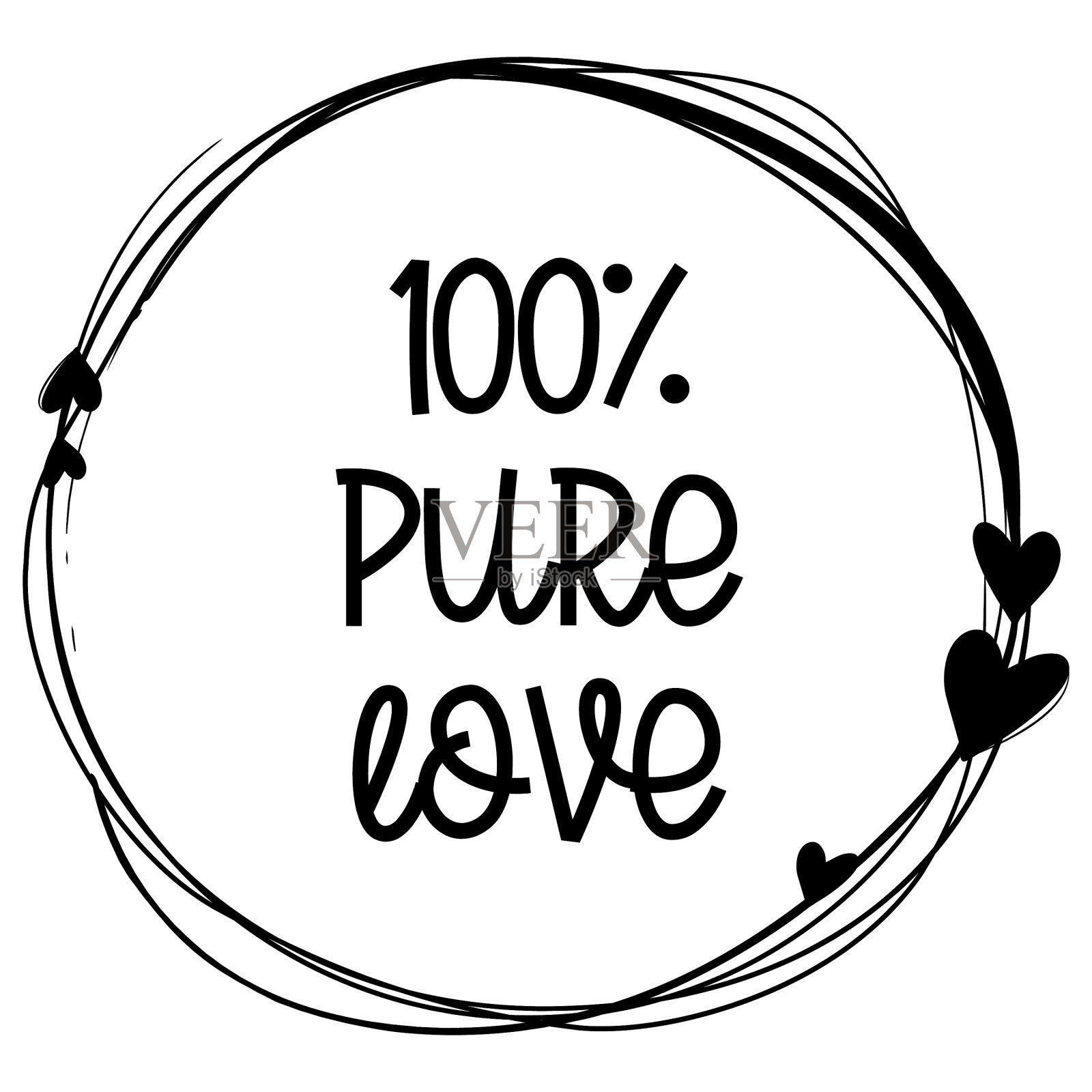 百分之百纯爱徽章心插画图片素材