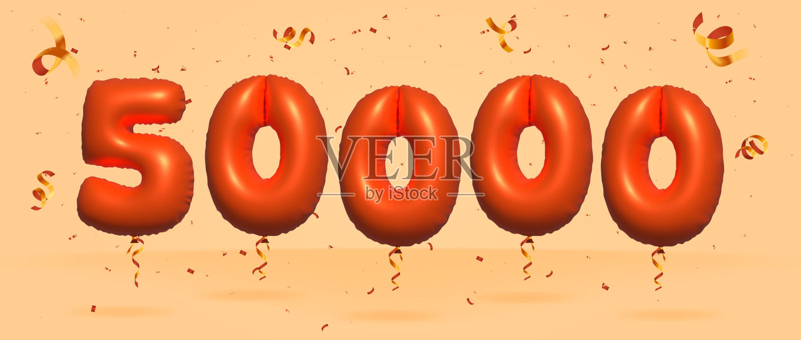 橙色氦气球3D编号50000插画图片素材