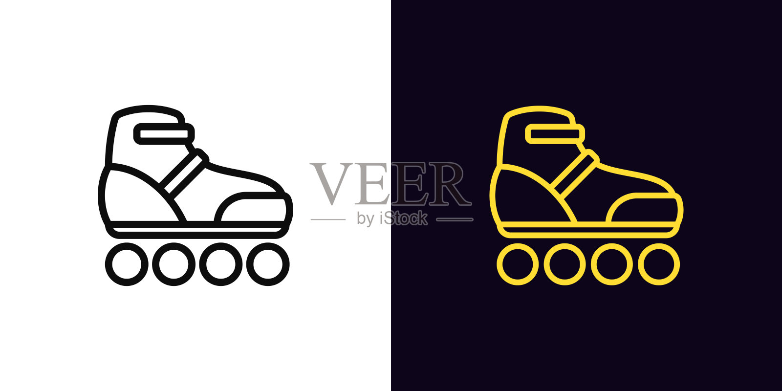 轮廓轮滑图标，与编辑笔画。轮滑剪影，溜冰场象形。租溜冰鞋插画图片素材