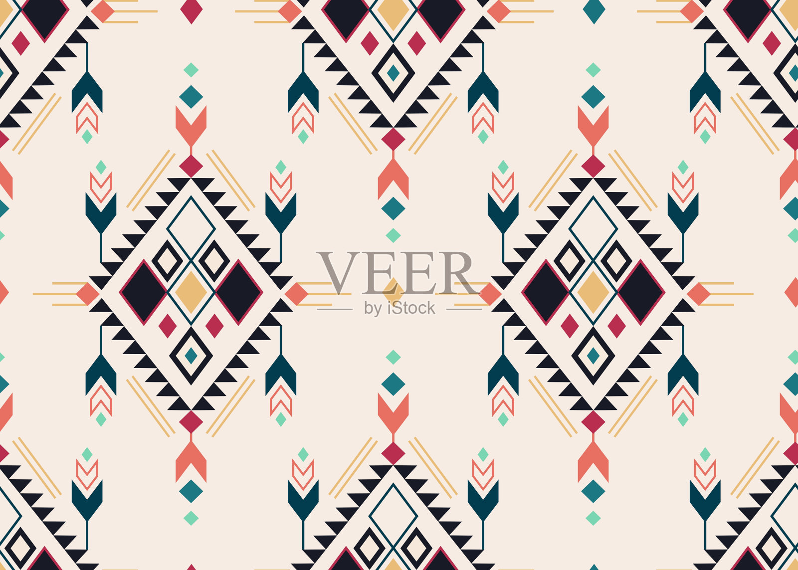 民族部落无缝格局。向量波西米亚几何马赛克。插画图片素材