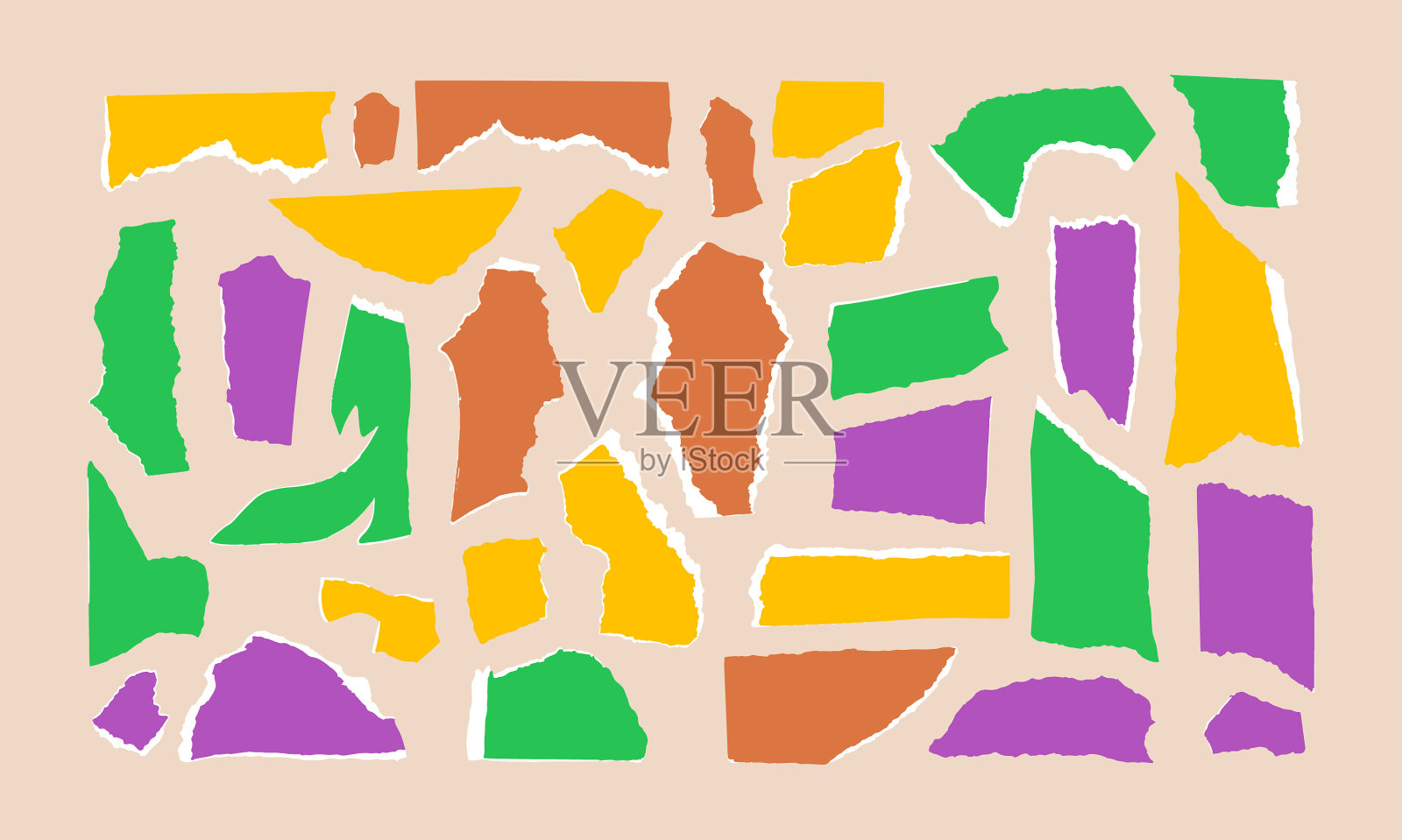 收集撕烂的白边彩纸插画图片素材