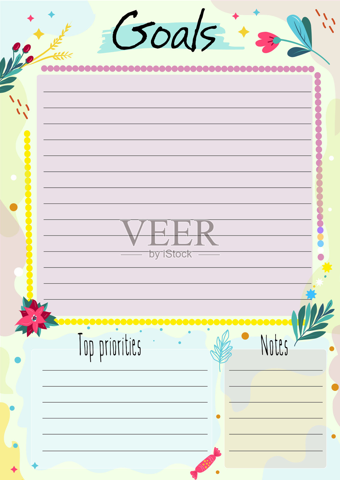 目标每月计划页面与一个摘要插画图片素材