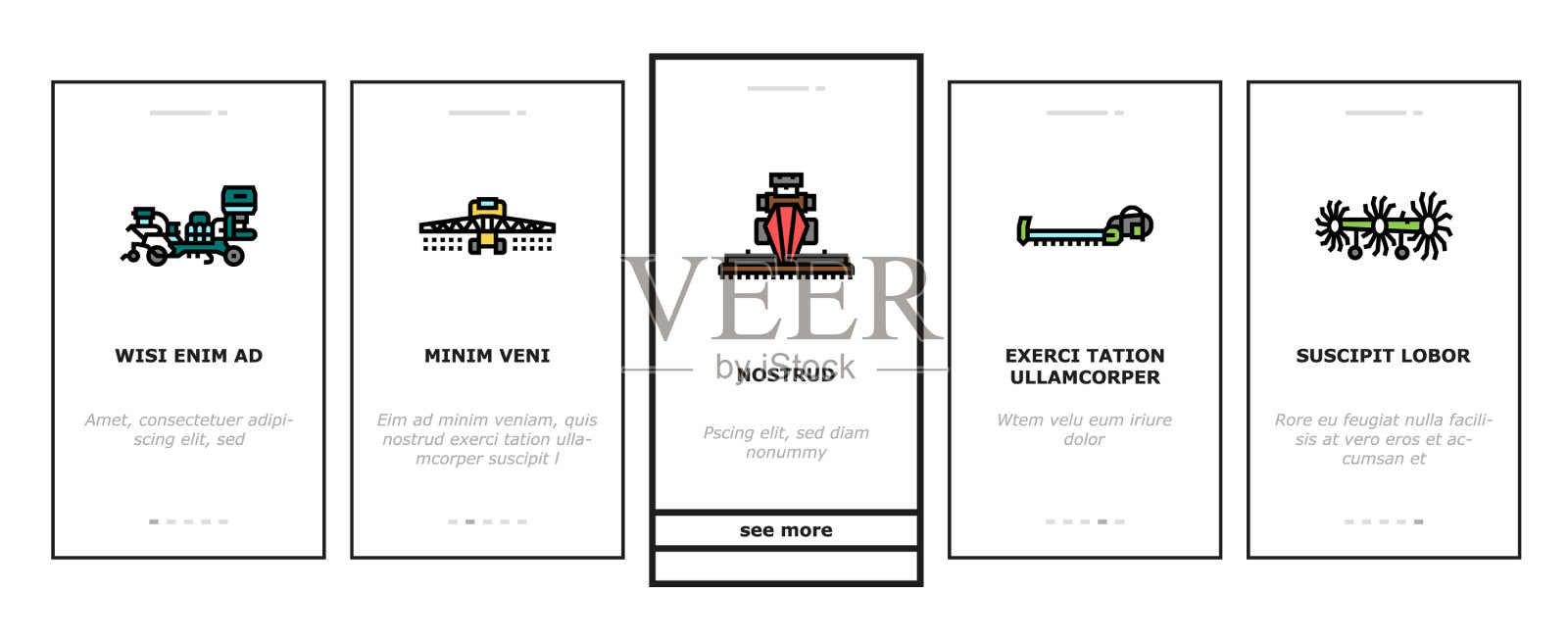 农场设备和运输上的图标设置插画图片素材