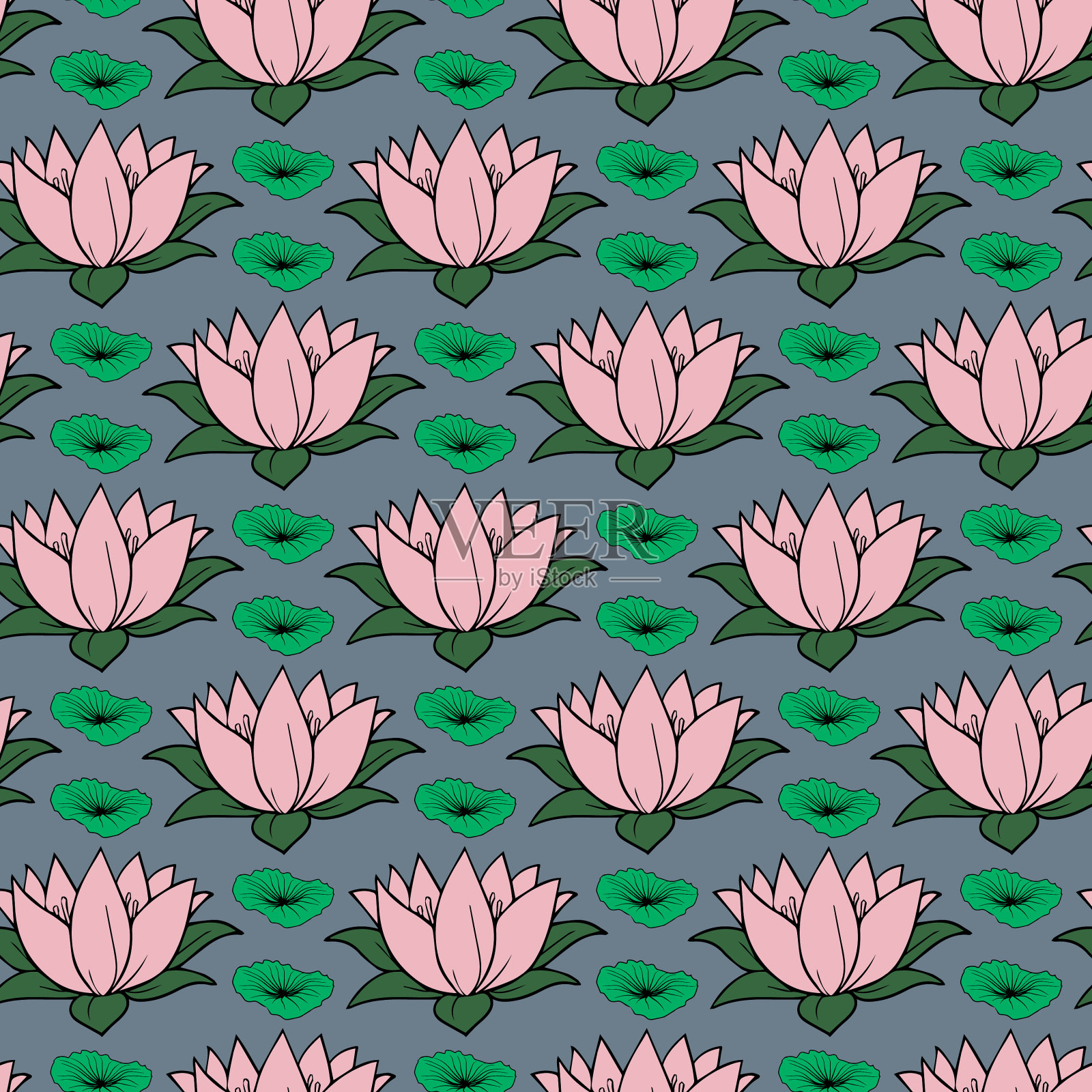 睡莲无缝图案设计插画图片素材