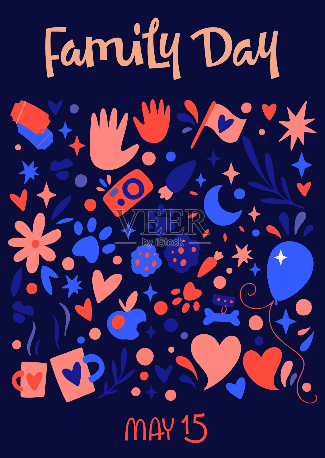 家庭日的黑色明信片插画图片素材