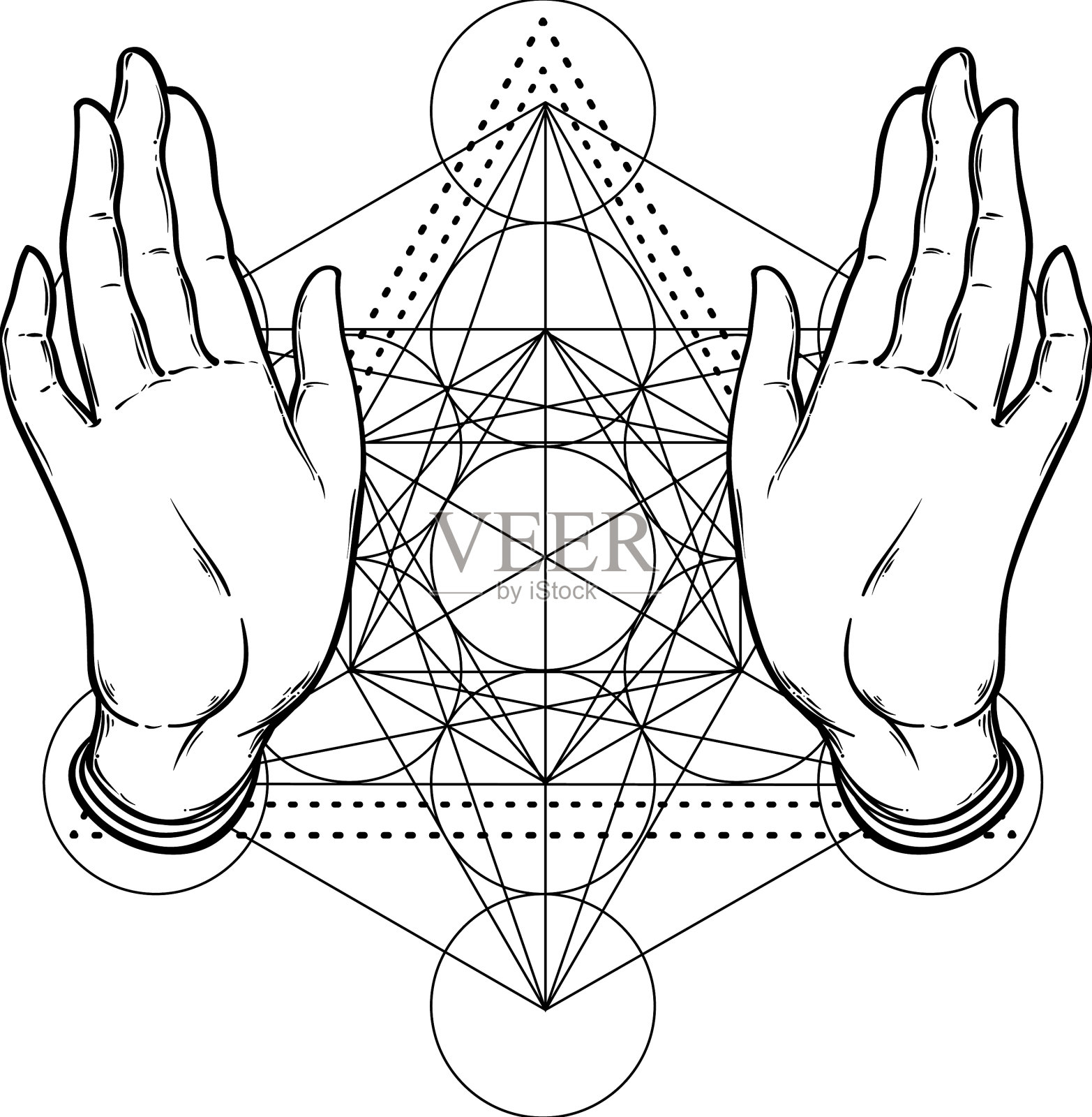 张开双手，将神圣的几何metatrons立方体设计元素图片