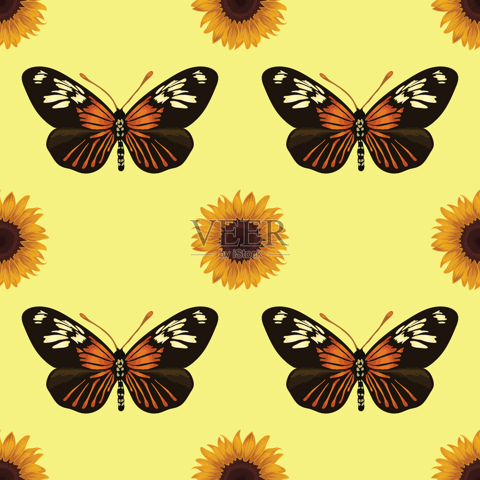 花朵和蝴蝶无缝图案插画图片素材