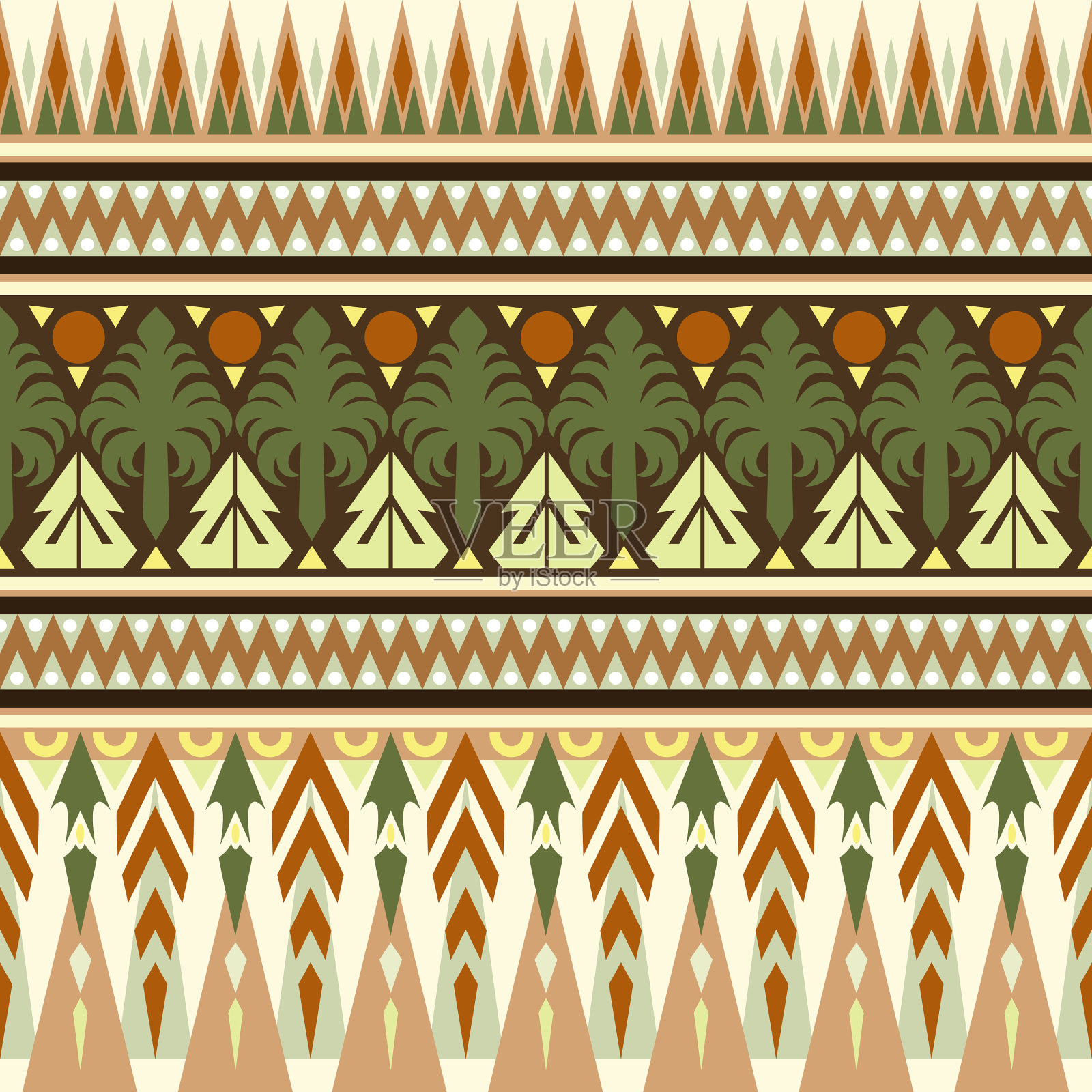 无缝部落图案与之字形和手掌插画图片素材